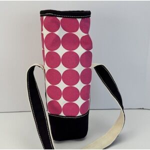 Lands End White Pink  Canvas Insulated Beverage Wine Bottle Cooler Carrier Gift